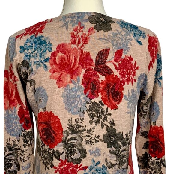 Cottagecore Rosebud Button 3/4 Sleeve Knit Pullover Sweater Top XS Muted Boho - Picture 6 of 10